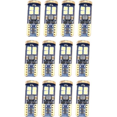 Ampoules LED T10 168 pour voiture (12 pièces, 194 W5W, 12-Smd 3030, Canbus) pour éclairage intérieur de voiture (plafonnier, carte, CB T10-12Smd-3030) (1/5)