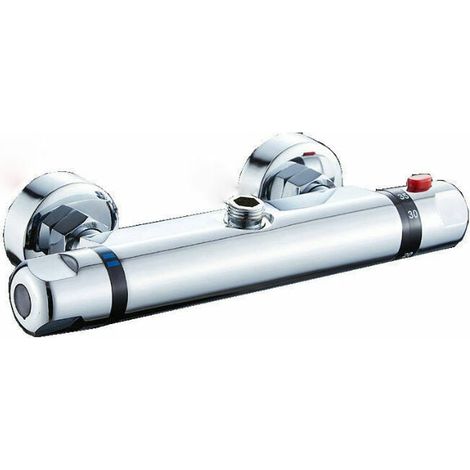 Mitigeur thermostatique de douche argenté, robinet mélangeur de température avec régulation précise, salle de bain (1/3)