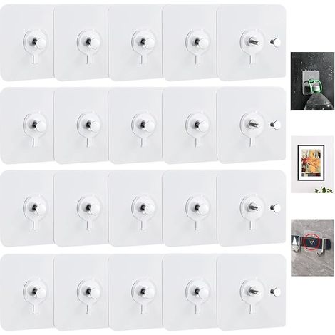 20 Stück Bilderhaken Selbstklebend Transparent Klebehaken Bilder-Haken Ohne Bohren Wandhaken Wasserdicht Bildaufhänger Selbstklebende Aufhängen Fenster für Bilder Poster Fotos Dekorative Gemälde