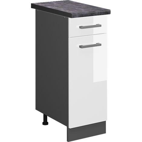 Mueble bajo de cocina R-Line, Blanco alto brillo, 30 cm , ET Antracita, Vicco