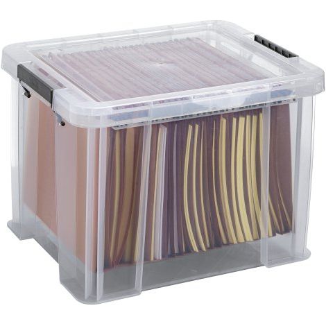 Boîte de rangement en polypropylène transparent 36 L – Couvercle verrouillable – Dimensions H 32 x L 47,5 x P 38 cm – Fond renforcé