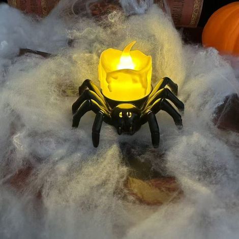 Veilleuse bougie araignée Halloween avec motif œil décoratif, lumière blanche d’ambiance pour table, décoration de fête et accessoires saisonniers originaux. (1/5)