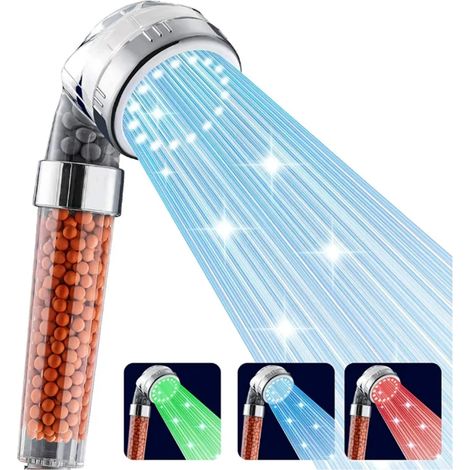 Pommeau de douche à main LED avec 7 couleurs d'éclairage, filtre en pierre minérale et économie d'eau à haute pression pour une salle de bain spa. (1/5)