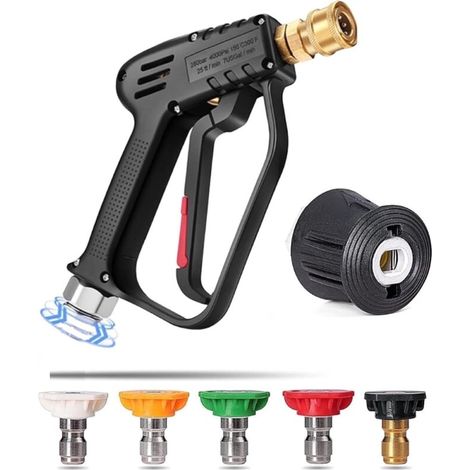 Pistolet de nettoyeur haute pression avec poignée pivotante à 360° avec 5 embouts de buse d'eau, nettoyeur d'eau pour kit de nettoyage de voiture (M22 14 mm connecteur de tuyau) (1/4)
