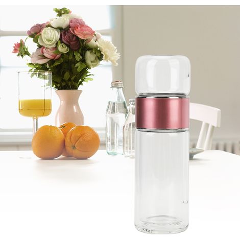 Teetasse mit separaten Fächern für Tee und Wasser, tragbarer doppelwandiger Glasbecher (1/5)