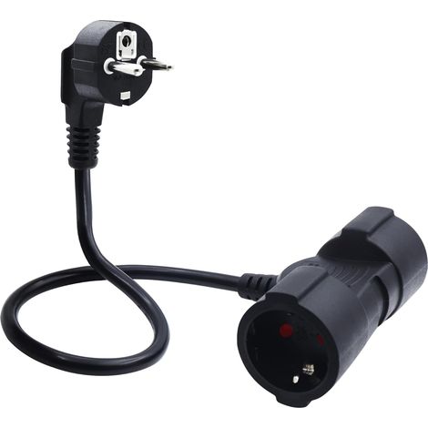 Câble Court à Double Prise Schuko,Rallonge avec 2 Prises Schuko, 3x1,5 mm² 16A 250V IP44 pour la Maison, Le Bureau, l'extérieur T (Noir- 90 degrés, 0.5) (1/5)