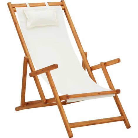 Klappbarer Strandstuhl Eukalyptus Massivholz und Stoff Creme