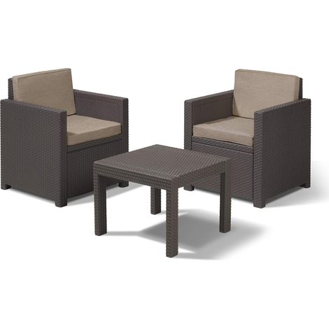 Allibert Polyrattan Balkonmöbel-Set "Victoria", braun, 2 Sessel und Tisch (1/4)