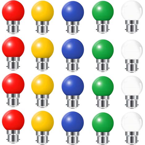 Lot de 20 ampoules Led B22 2W Guirlande Rouge, Jaune, Verte, Bleu, blanc chaud, Incassable (équivalence 20W) (1/5)