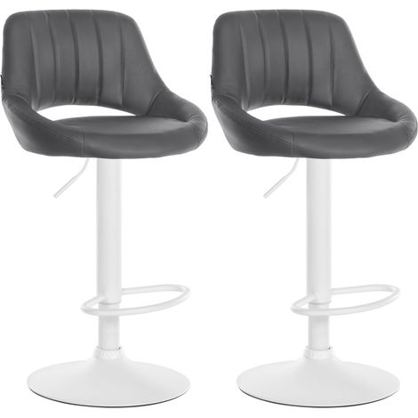 Set di 2 sgabelli da bar regolabili in similpelle grigia con schienale traforato e base in metallo bianco 100006667