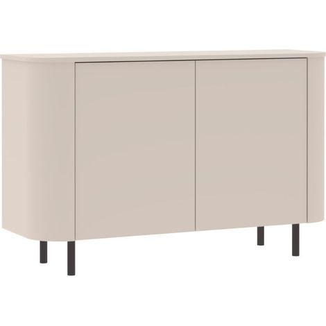 Buffet 2 portes finition laqué beige design coins arrondis pieds métal noir - LYNA