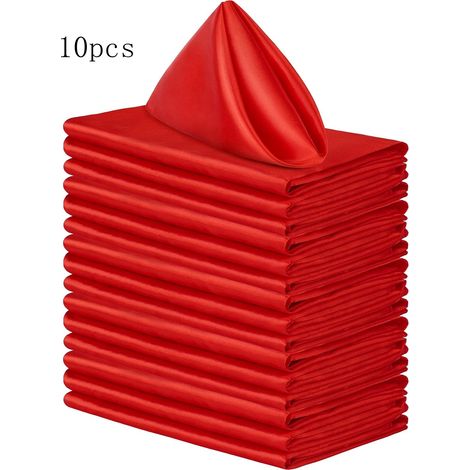 Set mit 10 quadratischen Satinservietten, seidig und glänzend, weicher und glatter Stoff, ideal für Hochzeitsbankette und Partys, rot, 43 x 43 cm. (1/5)