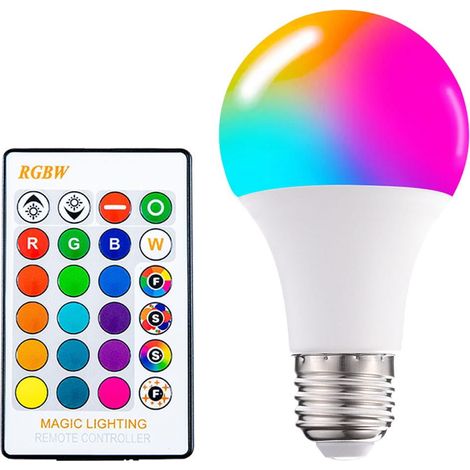 Ampoule LED RGB Changeante de Couleur - Télécommande Intégrée - Compatible E27/E26 - 10 W - 900 lm - Angle de Faisceau 90° - 1 Pièce (1/5)
