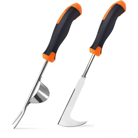 Désherbeur Manuel - Couteau L 32 cm - Arrache Pissenlit Y 35 cm - Acier Inoxydable - Manche Caoutchouc Antidérapant - 2 Pièces