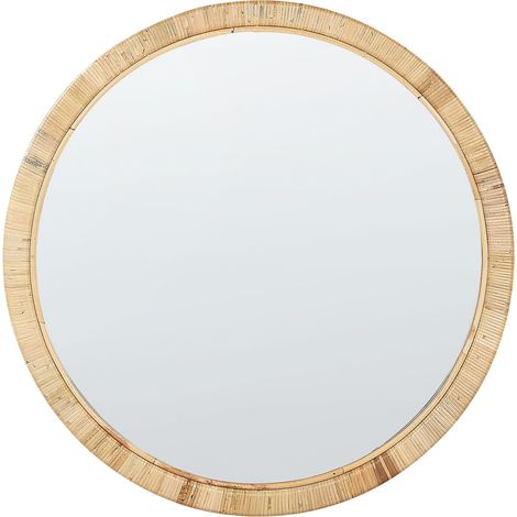 Elegante specchio da parete in rattan rotondo 80x80 cm Soggiorno Camera da letto Accessori per la casa fatti a mano Anlezy naturale