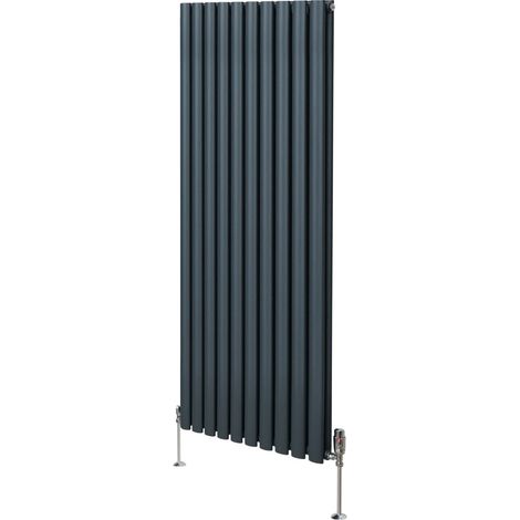 Röhrenheizkörper Oval & Chrom Thermostatventile Modern Anthrazitgrau 1600 x 600mm