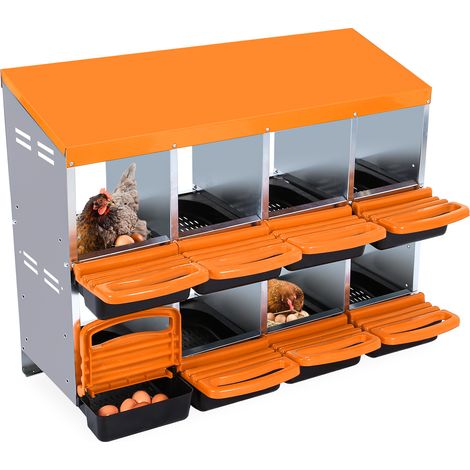Poulailler renforcé – 8 compartiments en acier galvanisé anti-rouille, pondoir roll-away orange (1/5)