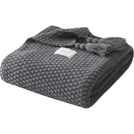 Coperta lavorata a maglia, coperta lavorata a maglia nordica fatta a mano, morbida coperta alla moda per divano, copriletto, grigio-110X240CM- (1/5)
