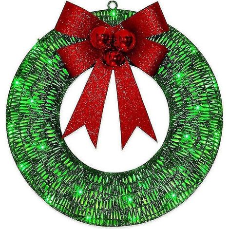 Couronne de Noël extérieure pré-illuminée, décoration de Noël, couronne sacrée d'extérieur avec lumières vertes (1/5)