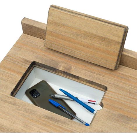 Mesa escritorio Eco-Line con bandeja inferior oculta de acero Blanca 118x60x75cm, tablero en madera maciza de pino acabado envejecido estilo industrial Box Furniture. (1/5)