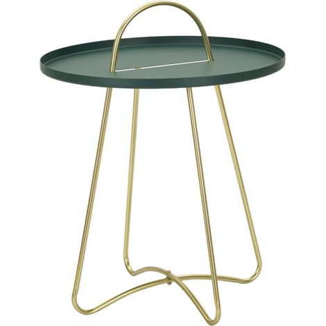 Tavolinetto vassoio in ferro verde e oro Grent Ø 45 cm