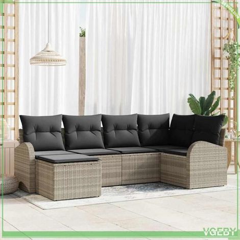 Ensemble de canapés de jardin - FAFEICY - Modulaire - Gris clair - Polyrotin - Compartiments de rangement (1/5)