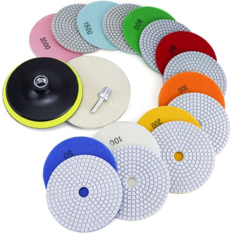 Lot de 10 tampons de polissage diamantés de 12,7 cm avec 11 tampons de support de 1,6 cm - Kit d'outils de polissage pour béton humide et sec pour perceuse, meuleuse, polisseuse, grain 50-3000 (1/5)