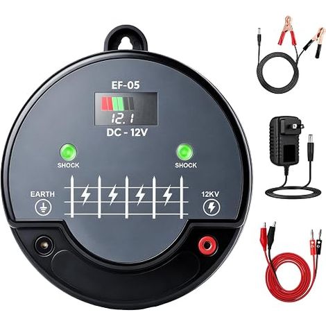 Électrificateur de Clôture 12V, 3J 12KV Électrique 230V Portée 24km Multiples Options d’Alimentation (Secteur/Batterie/Solaire), Chargeur de Clôture Électrique pour Fermes, Bétail et Chevau (1/5)
