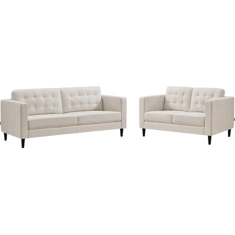Divano 3 posti e 2 posti in tessuto beige - DIBALU (1/4)