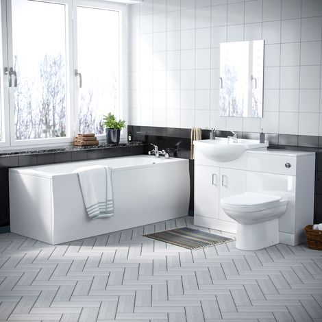 Ellen 1700mm Bath, WC Unit, Back To Wall Toilet & Vanity Basin Unit White (1/5)
