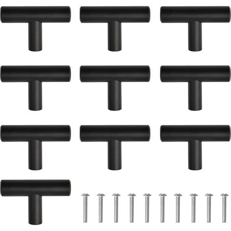Boutons de Porte Tirer La Poignée de Meubles en Acier Inoxydable avec Vis Boutons deTiroir Meuble pour Porte d'armoire de Cuisine Placard, Longue 50mm -Noir (1/5)