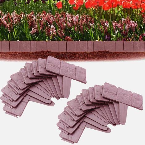 Set di 20 pietre per bordatura da giardino per esterni - Bordatura da giardino in plastica - Bordatura per prato 5 m - Rosso (1/5)