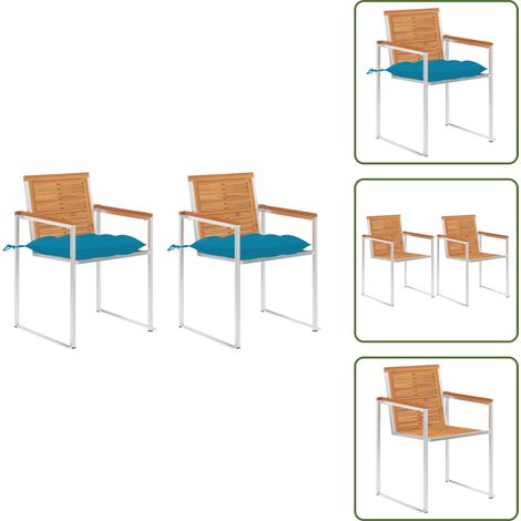 The Living Store Chaises de jardin avec coussins lot de 2 Acacia solide et acier - Chaise en bois (1/5)