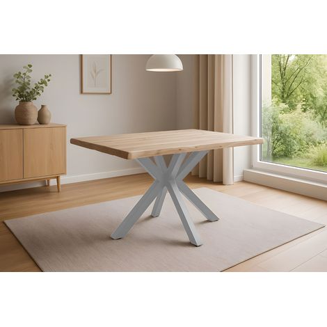 Esstisch Baumkante Akazie naturfarben 140 x 80 cm Spider-Gestell silber HARLEY (1/5)