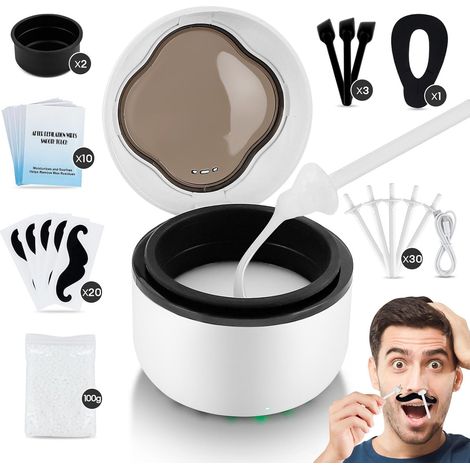 Kit d'épilation nasale pour homme et femme, capacité de 40 g, avec couvercle anti-perte, outils en silicone réutilisables et température constante, noir (1/5)
