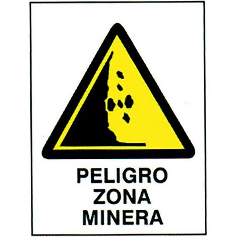 Señal de peligro "Zona Minera" Plástico alta resistencia 40x30 cm colores amarillo, blanco y negro
