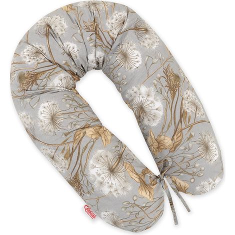 Almohada de embarazo más larga para dormir embarazadas + Funda extraíble - Dientes de león sobre gris (1/5)