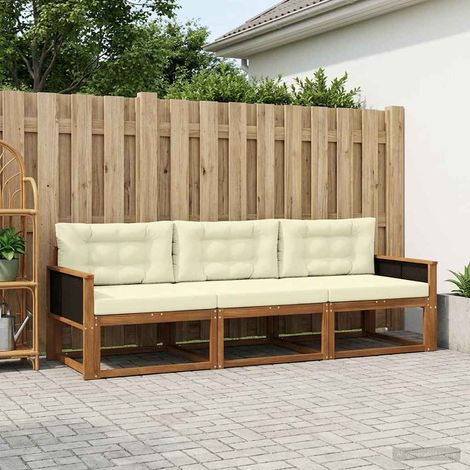 vidaXL Conjunto de sofás de exterior 3 uds. Natural y Crema (1/5)