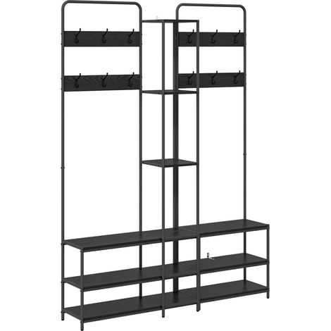 Coat Stand with Shoes Bench Black Oak 143 x 30 x 199.5 cm vidaXL (1/5)