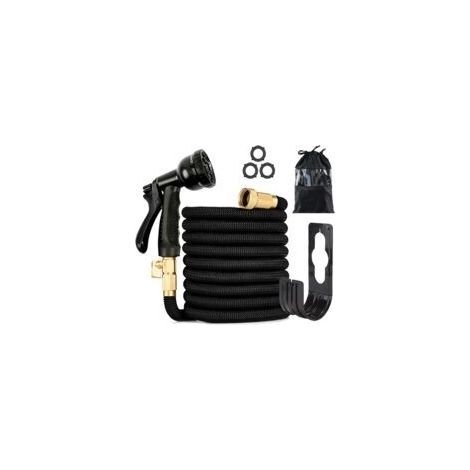 Tuyau d'arrosage extensible, léger et extensible avec pistolet pulvérisateur, flexible avec sac de rangement et crochet anti-fuite pour jardin, voiture et extérieur (7,5 m) noir (1/5)