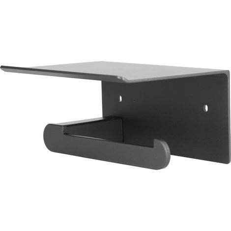 Porte-Rouleau de Papier Toilette en Acier Inoxydable, Support Mural avec Étagère, Noir Mat pour Salle de Bain (1/5)