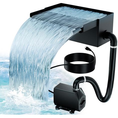 Cascade pour étang de jardin, 20 cm, en acier inoxydable, 40 W, 2500 l/h, pompe de bassin avec cascade, décoration de jardin, bassin d'eau, patio, terrasse, mur d'eau, bassin à carpes koï (1/5)
