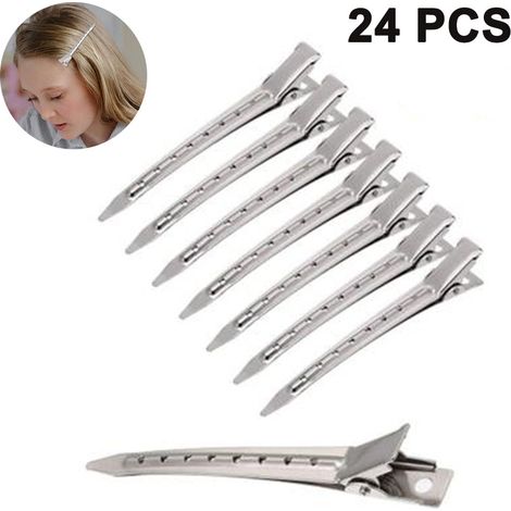 Lot de 24 pinces à cheveux en métal, pinces crocodiles, pinces en acier avec trous, barrettes antidérapantes, accessoires de coiffure DIY (1/5)