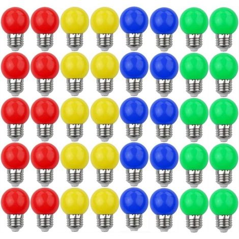 Bombillas LED de colores E27 3W=30W, luz decorativa y de diseño, 240 lúmenes, CA 220V-240V, lámpara decorativa de colores mixtos, rojo, amarillo, azul y verde - Paquete de 40 [Clase energética A+]