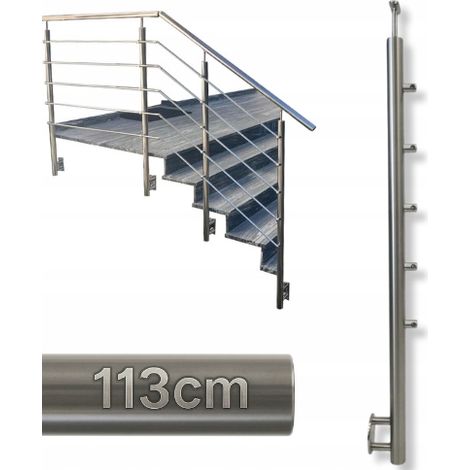 Poteau de garde-corps - 113 x 4,24 cm - Acier inoxydable - Gauche - 5 supports - Réglable - Design moderne