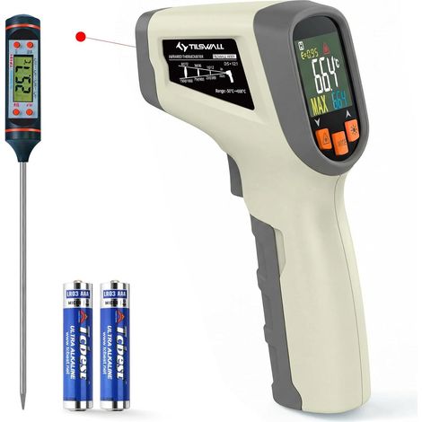 Thermomètre Infrarouge Laser Numérique Sans Contact -50°C 600°C(-58°F1112°F), Emissivité Réglable, Idéal pour Cuisine, Barbecue, Four, Frigo, Pizza, Viande-W301 (1/5)