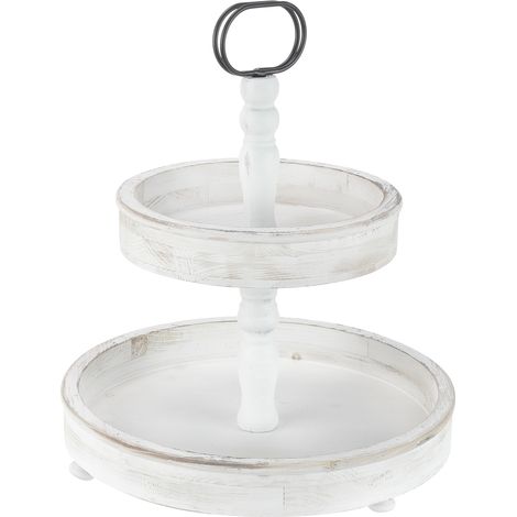 Etagere 2 Stöckig Servierplatte Weiß Servierständer Standetagere Etagenständer Obstschale Gebäckschale Vintage Kuchenstand (1/4)