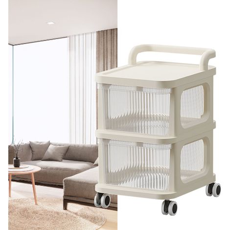 Rollwagen mit Schubladen und Organizer-Ablage, transparent, auf vier leichtgängigen Rollen, für Zuhause und Büro, beige, zwei Ablagen (1/5)