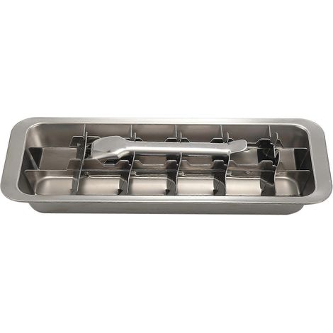 Ice tray with lever, a two-in-one ice mold and ice crusher, made of stainless steel.