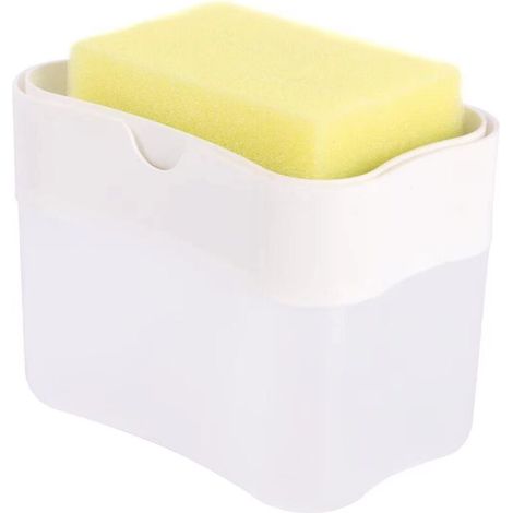 Distributeur de savon blanc, 139,510,5 cm, monobloc, type à bouton-poussoir, distributeur en plastique pour le nettoyage. (1/5)